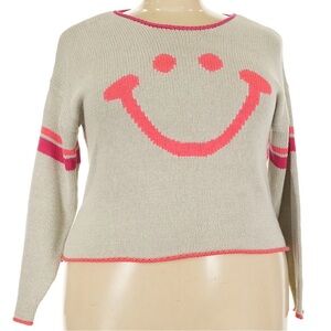 NATURAL LIFE Pink and Gray Smiley Face Sweater